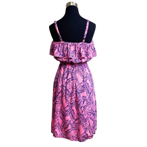 Women's Tropical Print Ruffled Dress with Adjustable Straps Size M-9 Juniors - Picture 3 of 13
